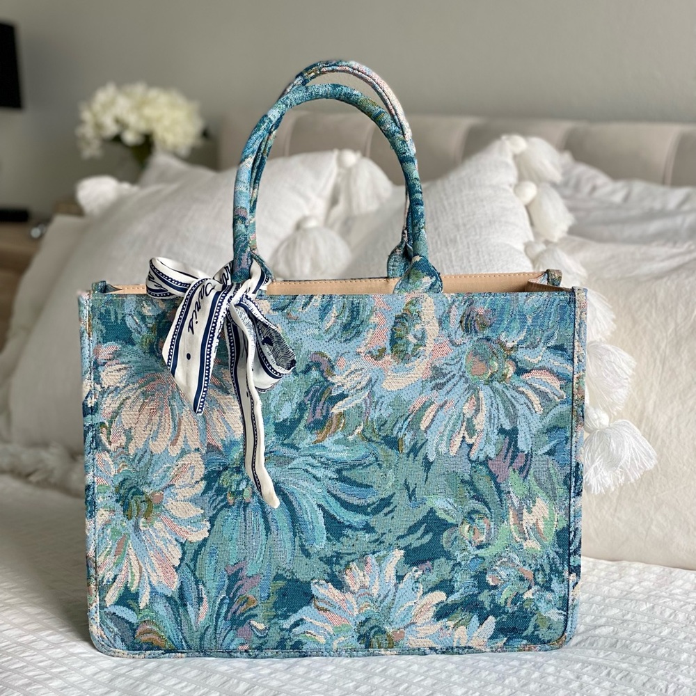 Large Floral Print Embroidered Tote Bag